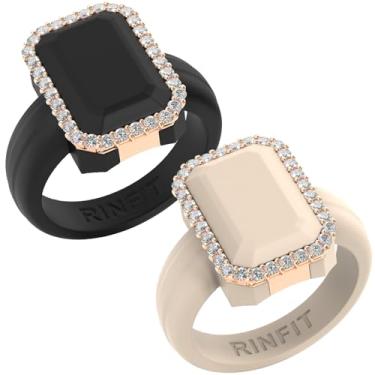 Imagem de Rinfit Aliança de casamento feminina de silicone - anéis de compromisso para ela - corte esmeralda com zircônia cúbica - design patenteado, Size 4, Silicone, Zircônia cúbica