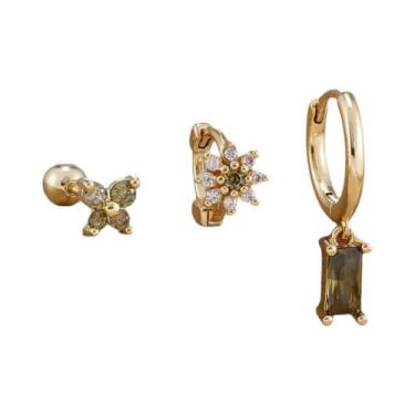 Imagem de Conjunto De Brincos De Argola Em Zircônia Com Revestimento De Ouro 14K