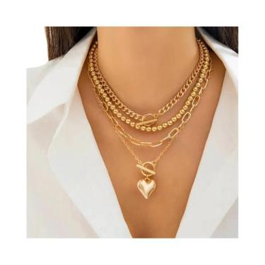 Imagem de Colar Choker Feminino Multicamadas Com Pingente De Coração CCB, Corren