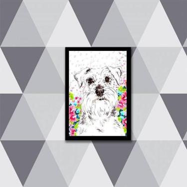 Imagem de Quadro Decorativo Desenho Schnauzer 45X34Cm Com Vidro Preta