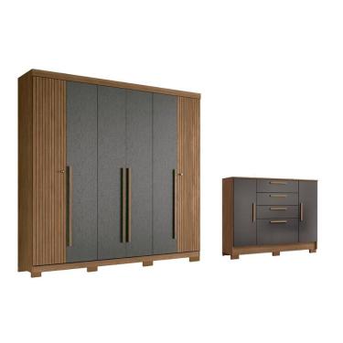 Imagem de Quarto Completo Modu 2 Peças (1GuardaRoupa+1Cômoda) QC369 Jatobá/Grafite - Santos Andirá