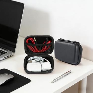 Imagem de Capa para fone de ouvido portátil, bolsa de armazenamento, organizador de acessórios para celular, armazenamento de cabo de dados, mini porta-chaves - preta
