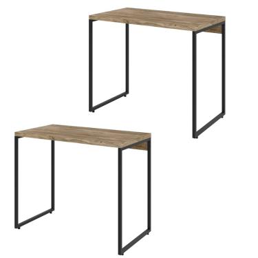 Imagem de Kit 02 Mesas Para Escritório e Home Office Industrial Aspen 90 cm C01 Carvalho - Lyam Decor