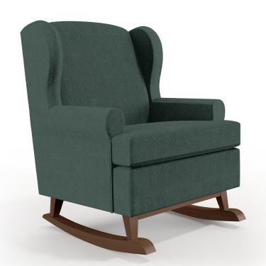 Imagem de Poltrona De Amamentação Com Balanço Malu Base De Madeira P02 Linho Verde Musgo - Lyam Decor