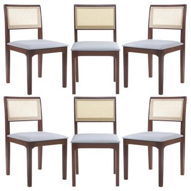 Imagem de Kit 06 Cadeiras Sala de Jantar Madeira Maciça Nivea Tela Rattan Sextavano Linho Cinza/Amêndoa G55 - Gran Belo