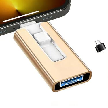 Imagem de Flash Drive para iPhone de 256 GB, cartão de foto para armazenamento externo de memória, faça backup e salve facilmente vídeos de fotos, pen drive USB de alta velocidade para iPhone/iPad/Android/PC