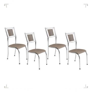 Imagem de Kit 4 Cadeira Jantar Moderna Cromada Aço Junco Cozinha Sala Cor Do Assento:bege-cromada