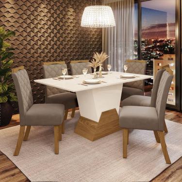 Imagem de Kit De Jantar 160Cm 06 Cadeiras Yara Off White/Nature/Marrom