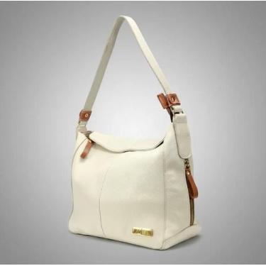 Imagem de Bolsa Sacola Feminina Média em Couro Legitimo Off white com Caramelo M