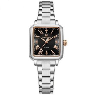 Imagem de Relógio Feminino Design Sofisticado Quartzo Em Aço Inoxidável À Prova Da Água Casual Preto Prata