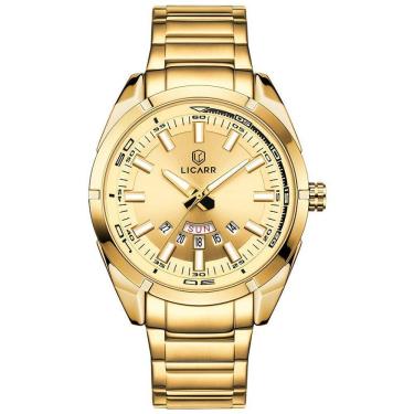 Imagem de Relógio Masculino Movimento Analógico Quartzo Em Aço Inoxidável à Prova D'água Dourado