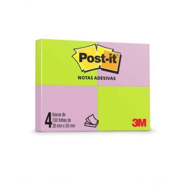 Imagem de Bloco De Notas Adesivas Post-it 38x50 Mm 100 Folhas - 4 Unidades - 3m - Neon