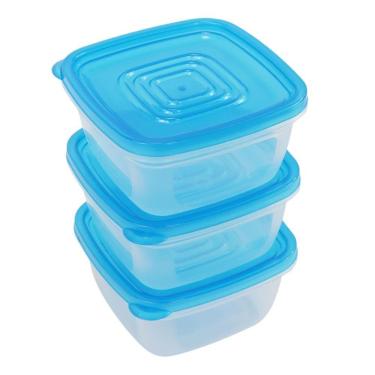 Imagem de Conjunto De 3 Potes Plásticos Quadrados Com Tampa - Cores Variadas