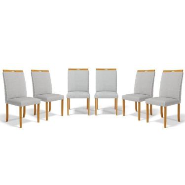 Imagem de Kit Com 6 Cadeiras Agnes Madeira Maciça Estofadas Para Mesa De Jantar Linho Cinza 407