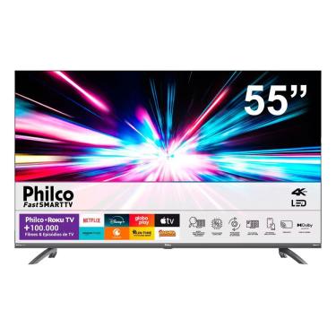 Imagem de Smart TV 55 Polegadas Philco Ultra HD 4K DLED Roku Quad Core Hdmi Usb Preto Com Prata Bivolt