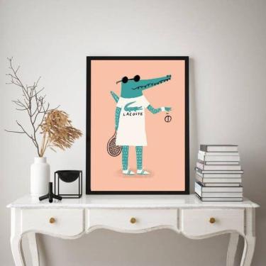 Imagem de Quadro Decorativo Jacaré Jogando Tênis 45X34Cm - Com Vidro