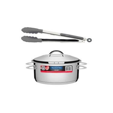 Imagem de Kit Caçarola Aço Inox Solar 4,7 Litros Pit 1 + Pegador Térmico Moldê em Silicone 35 cm - Tramontina