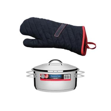 Imagem de Kit Caçarola Aço Inox Solar 4,7 Litros Pit 1 + Luva Térmica 100% Algodão Com 40cm  - Tramontina