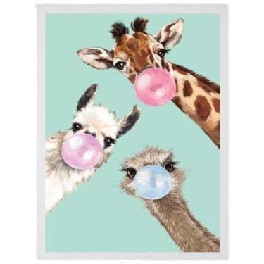 Imagem de Quadro Decorativo Bubble Gum Animals 45X34Cm Madeira Branca