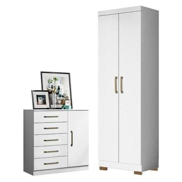 Imagem de Cômoda Sapateira Milão 2014145 e Armário Multiuso 2000191 Branco Tx co