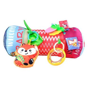 Imagem de Almofada Rolinho Atividades Bebê Com Mordedor Maxi Baby Rosa