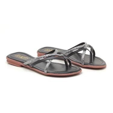 Imagem de Sandália Chinelo Rasteira Tira Cruzada Brilho Básico Super Macia Dia a