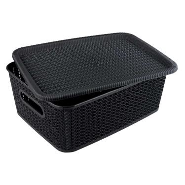 Imagem de Caixa Organizadora São Bernardo Rattan em Plástico Preta 12,5L