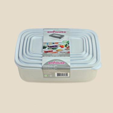 Imagem de Conjunto de Potes Retangular Plástico com 5 peças Sortidos EMHOUSE