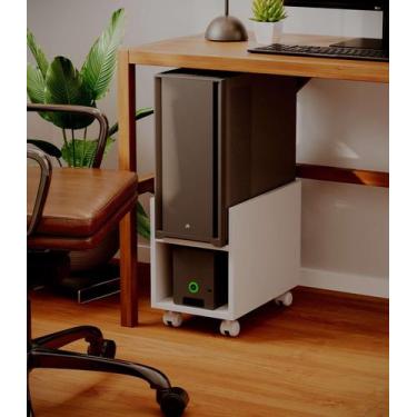 Imagem de Suporte para CPU e Nobreak Capri Branco com Rodízios Organizador - Mer