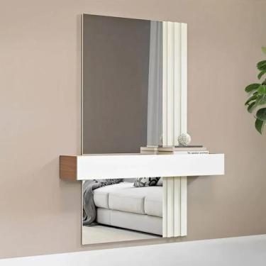 Imagem de Aparador Ripado 1 Gaveta com Vidro 110cm com Espelho Freijo Madeirado 