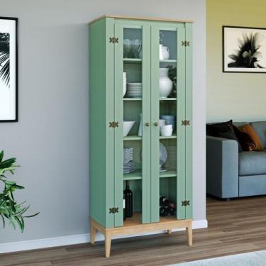 Imagem de Cristaleira Colonial 2 Portas com Vidro 75cmx180cm Pés Madeira Mel e O