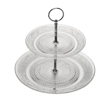Imagem de Prato de Vidro Porta Salgados Doces 2 Andares 25cm Angel Lyor