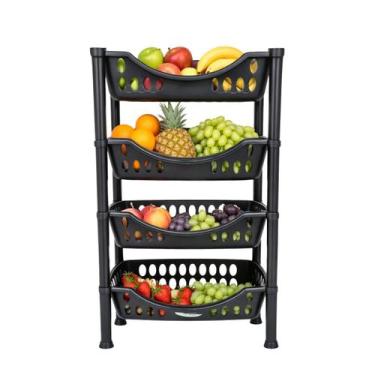 Imagem de Fruteira De Chão 4 Andares Preta Organizador Multiuso Cozinha - Coisas