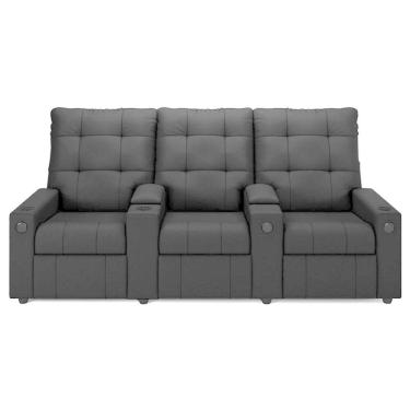Imagem de Poltrona De Cinema Reclinável 3 Lugares Baú Usb Mallie Fh9 Veludo Preto - Mpozenato