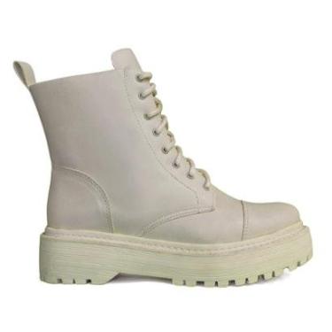 Imagem de Coturno Godiva Sola Grossa Cadarços Feminino Off White-Feminino