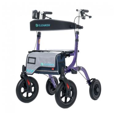 Imagem de Andador All-Terrain Rollator com Assento, Rodas Dianteiras de 30 cm Não Pneumáticas, Design Dobrável e Compacto, ELENKER, Roxo