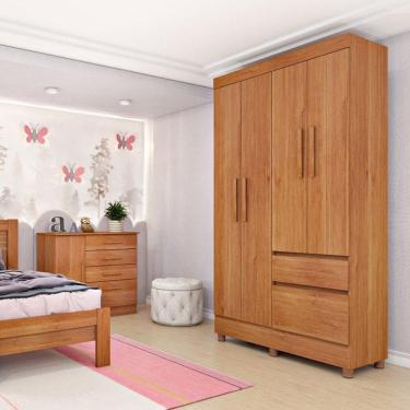 Imagem de Guarda Roupa Solteiro Com Pés 4 Portas 2 Gavetas - Oregon-cinamomo - Tcil Móveis