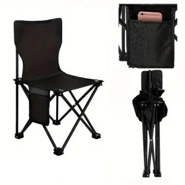 Imagem de Cadeira camping praia 70cm banqueta dobrável preta bolso lateral assen