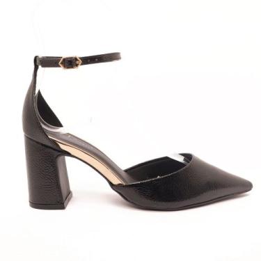 Imagem de Scarpin Sapato da Corte Saia e Blusa Salto Bloco Tornozelo, Vz preto, 