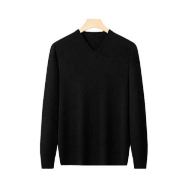 Imagem de Suéter Masculino Oversized De Tricô Com Gola V E Cor Sólida, Pulôver Q