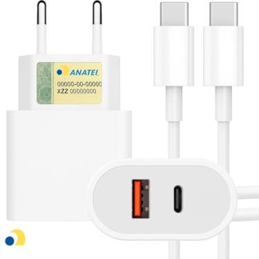 Imagem de Carregador Turbo 50W + Cabo Tipo C, 2 Entradas USB e USBC, Tecnologia Power Delivery, Carrega 2 Dispositivos, Turbo - Fonte e Cabo 50W, i.Phone 15, 16, 17, S.amsung Galaxy, X.iaiomi, Android