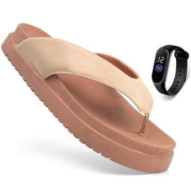 Imagem de Sandália Papete Feminina Asa Delta Flatform Moda Blogueira Conforto Tendência Verão + Relógio-Feminino