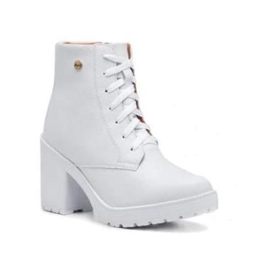 Imagem de Bota Feminina Branca Coturno 507 Salto Tratorado Médio-Feminino
