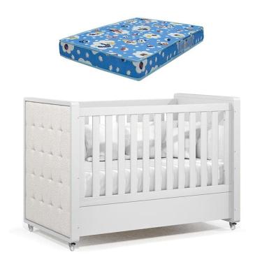 Imagem de Berço Americano Tutto New Branco Acetinado com Capitonê New Boucle e Colchão Ortobom - Matic