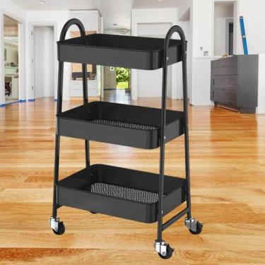 Imagem de Prateleira Metal Rodinhas Rack Fruteira Preto Suporte Banheiro Cozinha