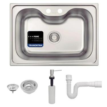 Imagem de Cuba Morgana Tramontina Sobrepor Undermount Aço Inox Acetinado 69x49 c