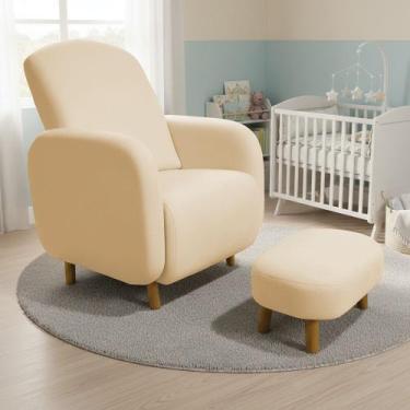 Imagem de Poltrona Amamentação Madeira e Puff Jhessy Suede D03 - D Rossi - DRoss