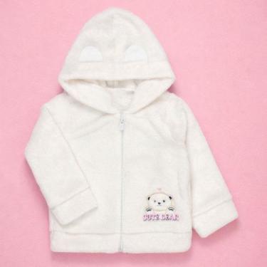 Imagem de Blusa Fleece Aveludado para Bebê Menina com Capuz Orelinha Cor:cremeTa