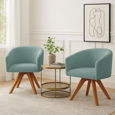 Imagem de Poltrona Sala Decorativa kit 2 Arielle Giratória Madeira MM35 Cotelê E