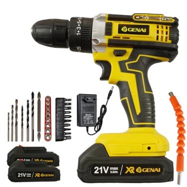 Imagem de Parafusaadeira e Furadeira, Furadeira de Parafusaadeira Portatil, Sem Fio Impacto Baterias 21V, com LED 2 Baterias 21V Recarregáveis Bi-volt e Acessórios Maleta, 110V/220V